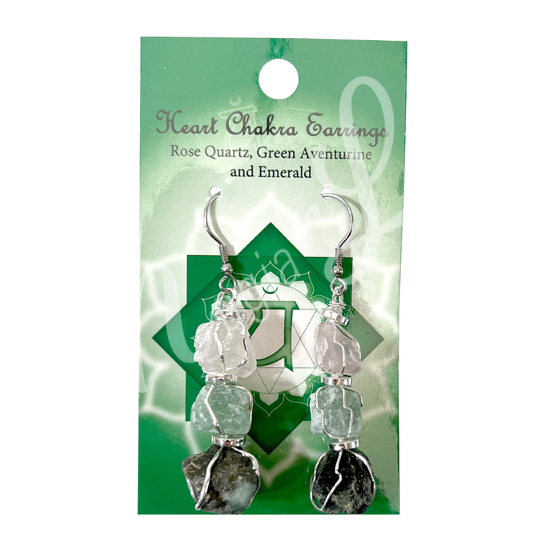 Earrings Tri-Stone Heart Chakra 1.75-2"