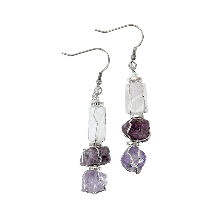 Earrings Tri-Stone Crown Chakra 1.75-2"