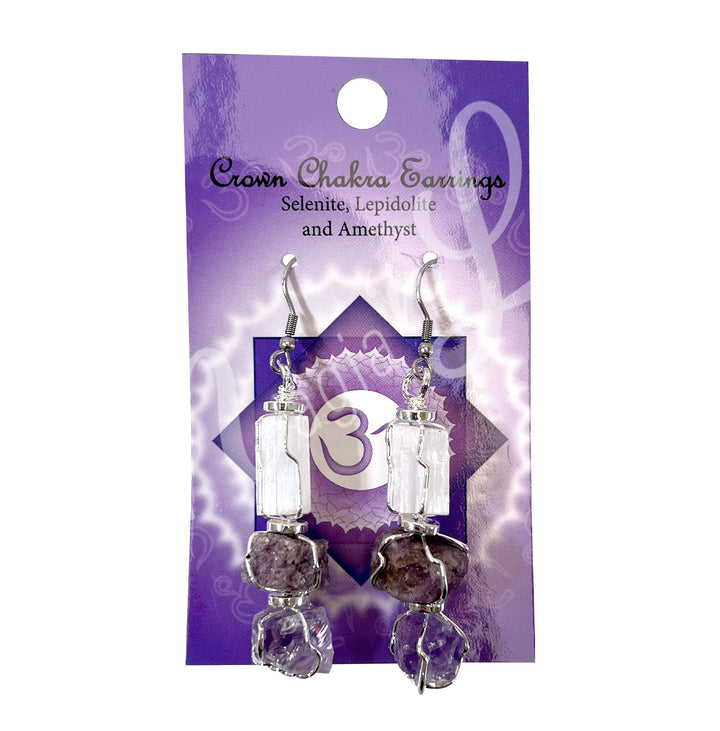 Earrings Tri-Stone Crown Chakra 1.75-2"