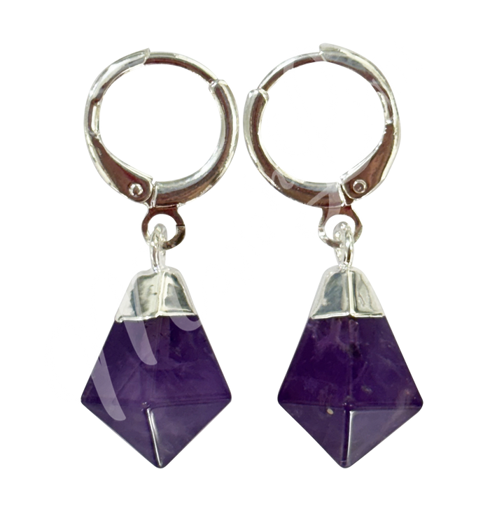 Drop Hoop Amethyst Earrings 1.15-1.25"