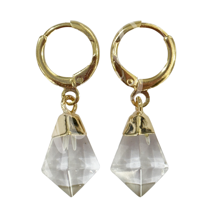 Drop Hoop Crystal Quartz Earrings 1.15-1.25"