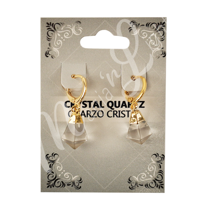 Drop Hoop Crystal Quartz Earrings 1.15-1.25"