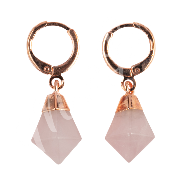 Drop Hoop Rose Quartz Earrings 1.15-1.25"