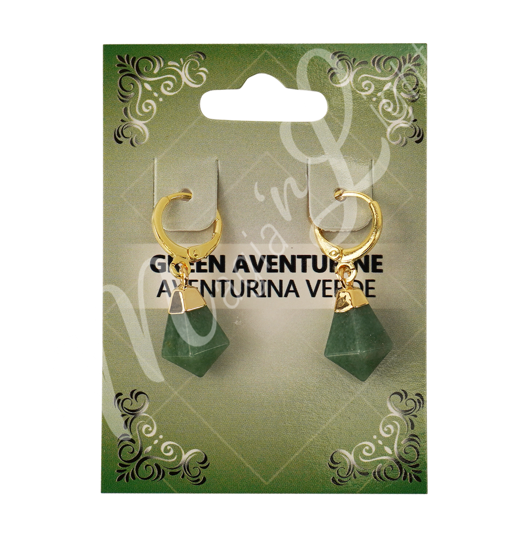 Drop Hoop Green Aventurine Earrings 1.15-1.25"