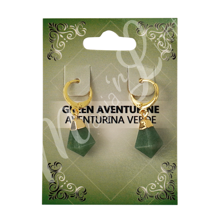 Drop Hoop Green Aventurine Earrings 1.15-1.25"