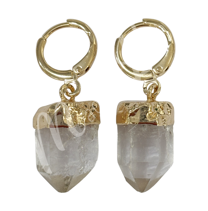 Drop Hoop Natural Crystal Quartz Earrings 1.15-1.25"