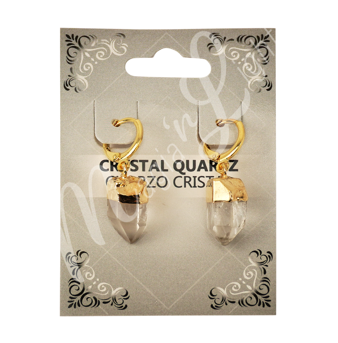 Drop Hoop Natural Crystal Quartz Earrings 1.15-1.25"