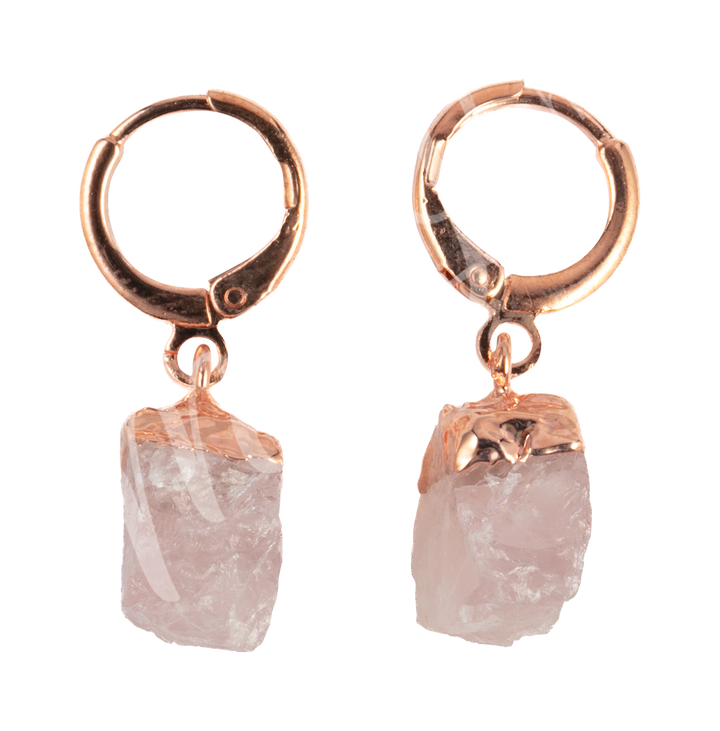 Drop Hoop Natural Rose Quartz Earrings 1.15-1.25"
