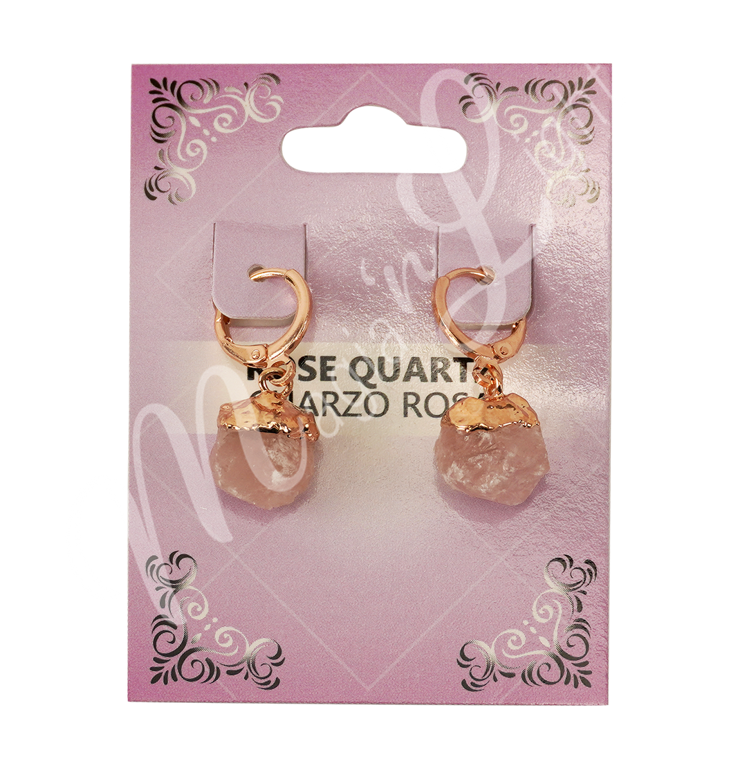 Drop Hoop Natural Rose Quartz Earrings 1.15-1.25"