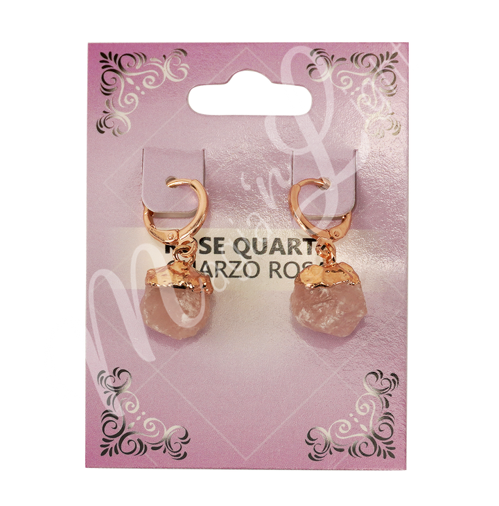 Drop Hoop Natural Rose Quartz Earrings 1.15-1.25"