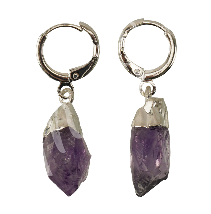 Drop Hoop Natural Amethyst Earrings 1.15-1.35"