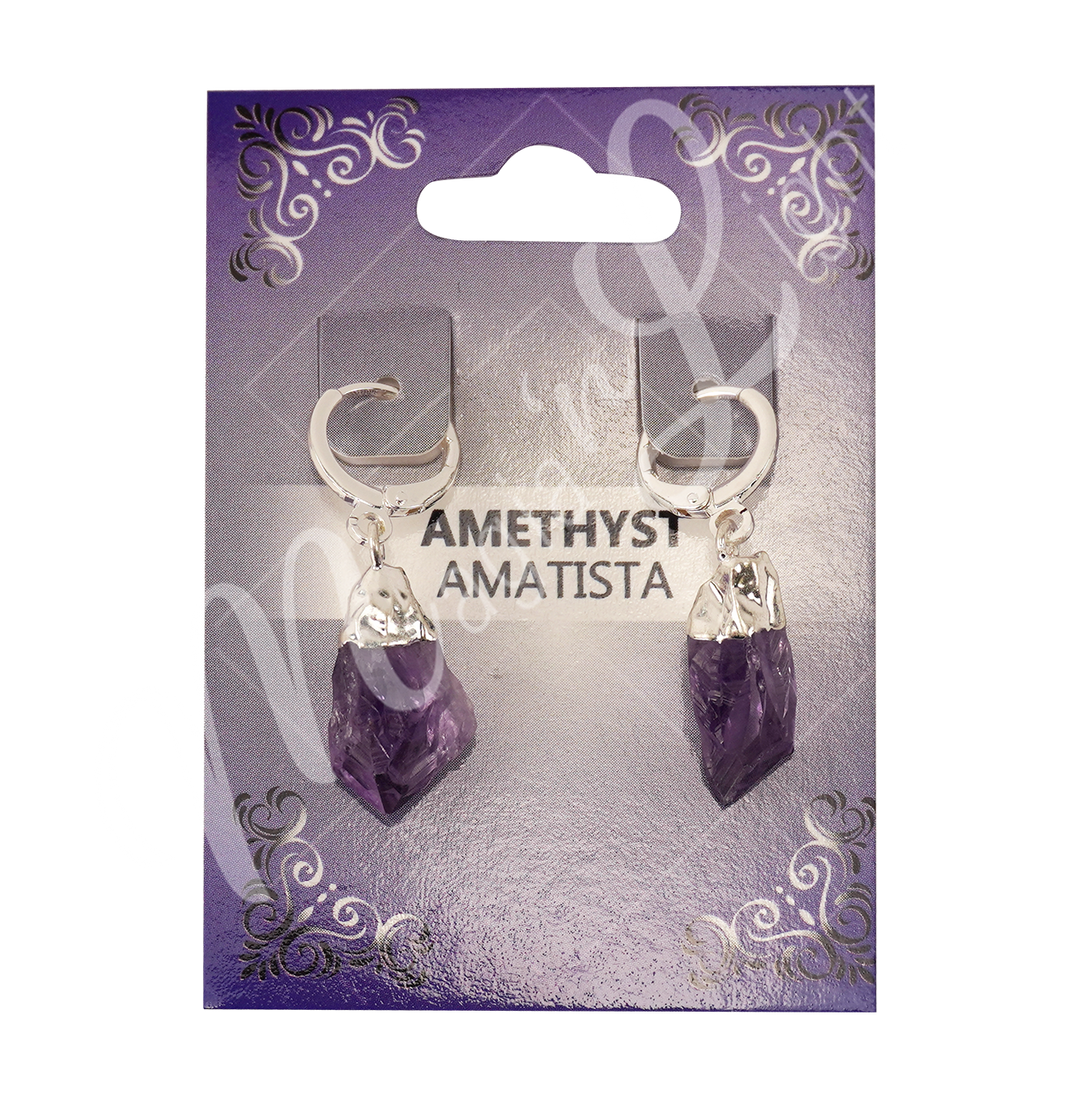 Drop Hoop Natural Amethyst Earrings 1.15-1.35"