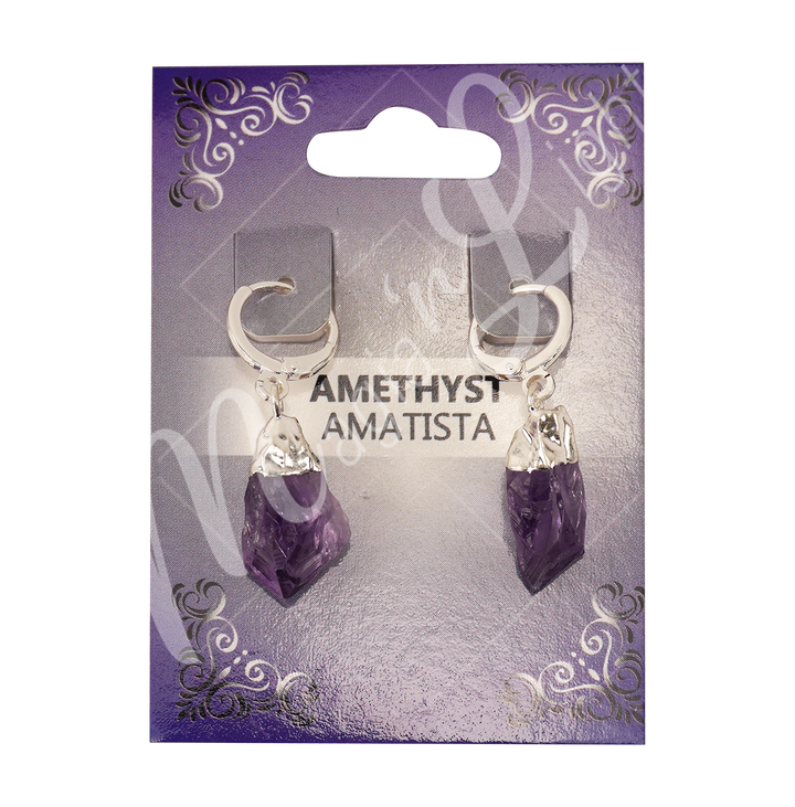 Drop Hoop Natural Amethyst Earrings 1.15-1.35"