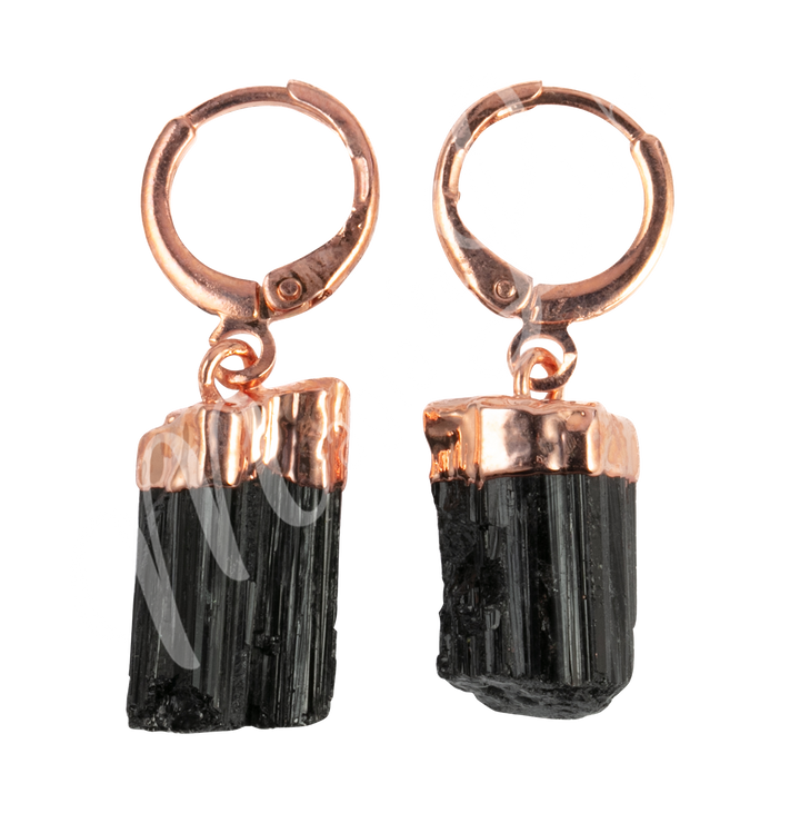 Drop Hoop Natural Black Tourmaline Earrings 1.15-1.25"