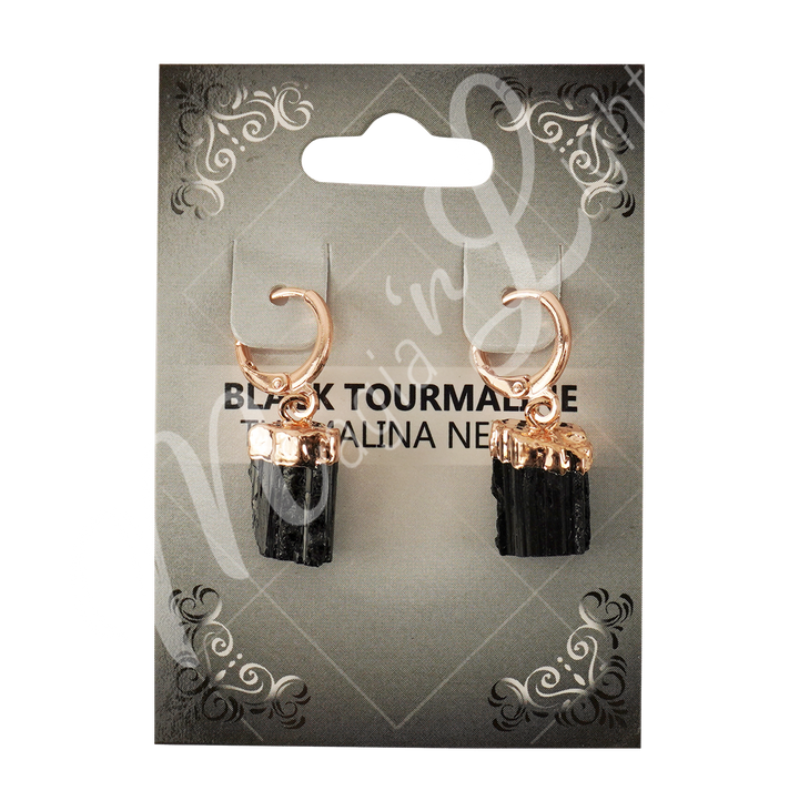 Drop Hoop Natural Black Tourmaline Earrings 1.15-1.25"
