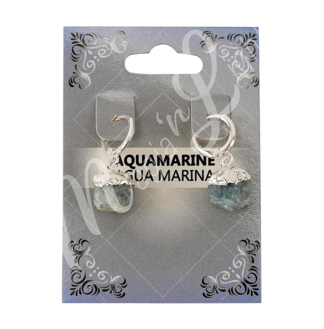 Drop Hoop Natural Aquamarine Earrings 1.15-1.25"