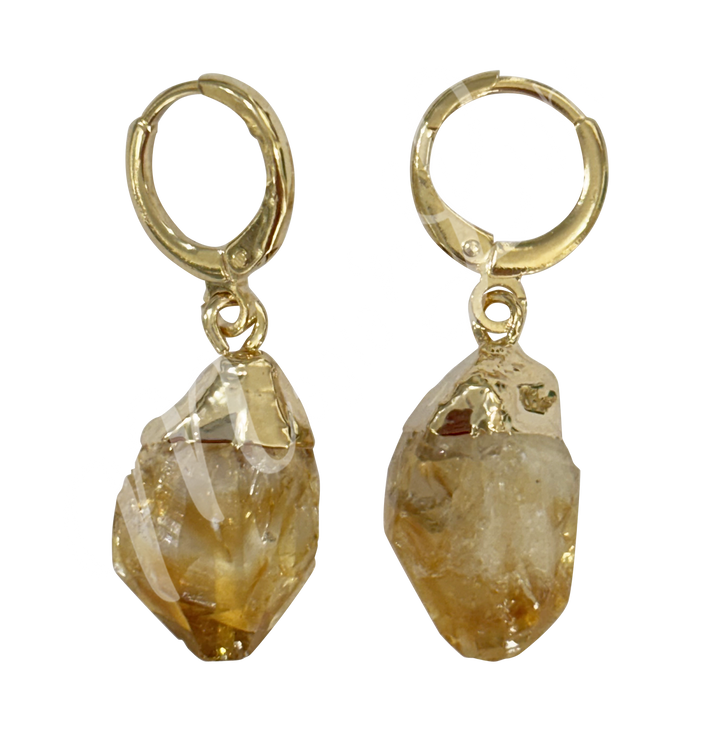 Drop Hoop Natural Citrine Earrings 1.15-1.35"
