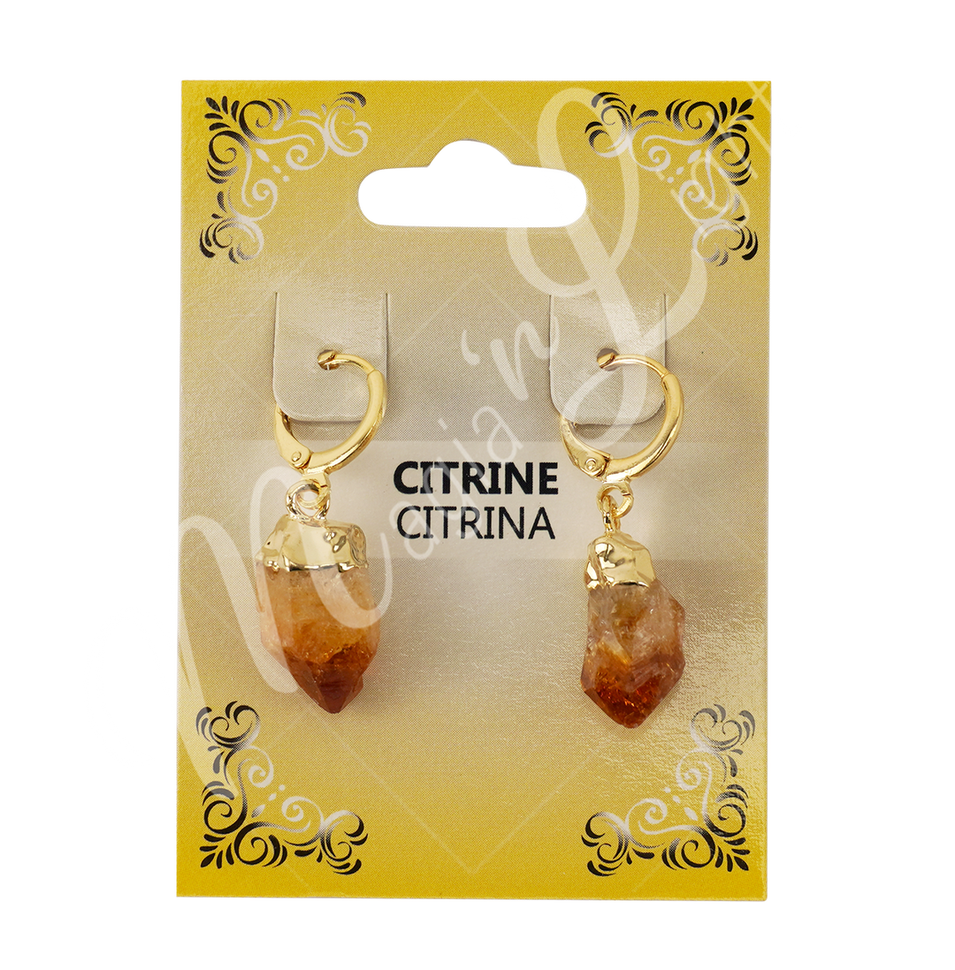 Drop Hoop Natural Citrine Earrings 1.15-1.35"