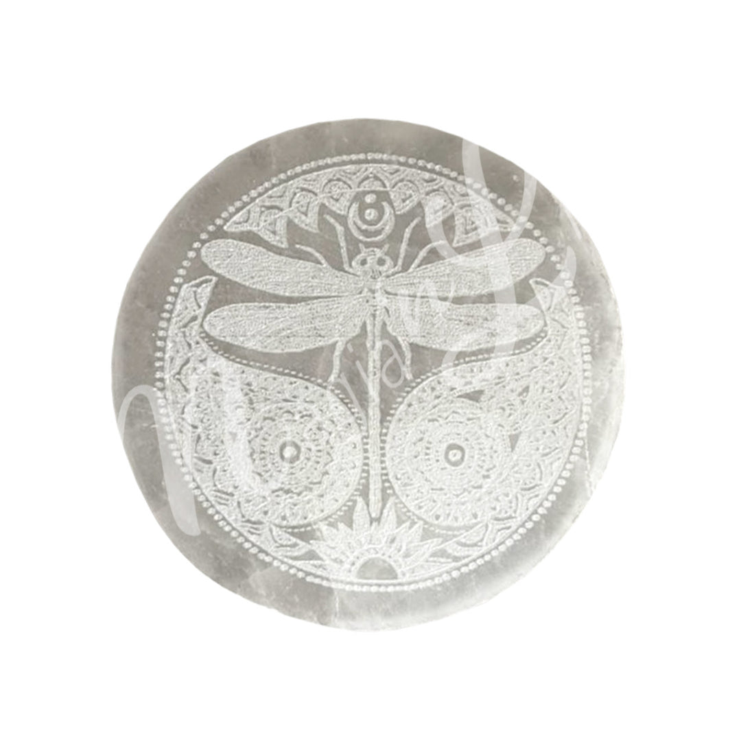 Incense Holder Selenite Dragonfly Engraved