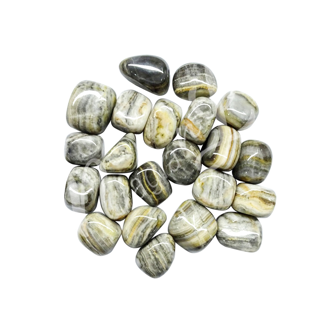 TUMBLED STONE ONYX WITH GRAY & YELLOW STRIPES 15-30 MM