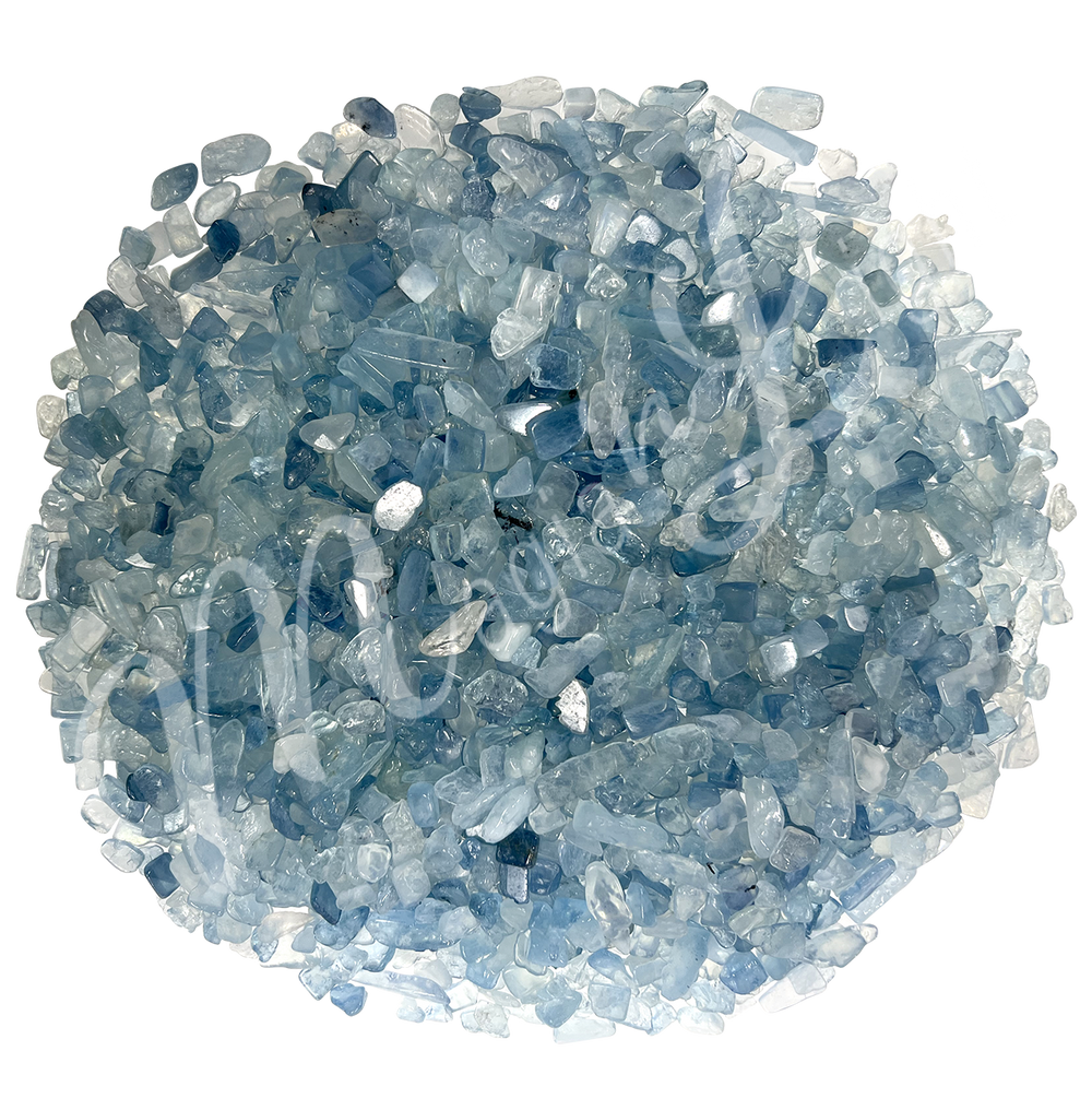 A spread of Aquamarine chips with a closer look.