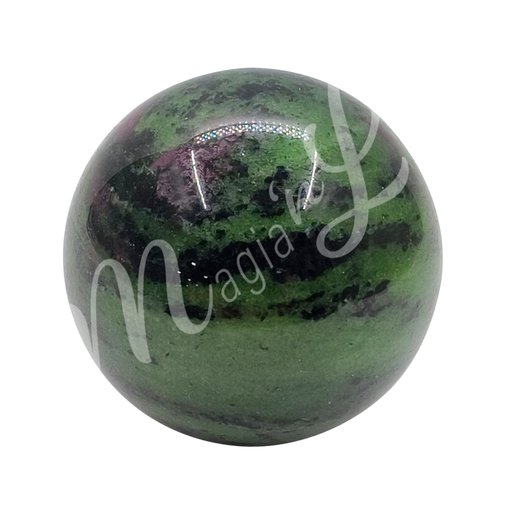 A sphere made of ruby zoisite, seen with a different color shade.