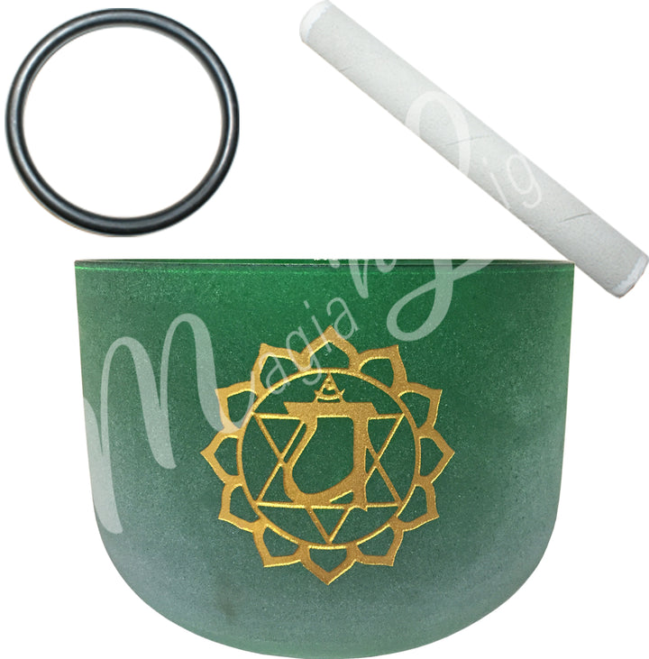 Singing Bowl Green Frosted Crystal Tuned F Chakra 9.75-10″dia. X 7.5-8″h