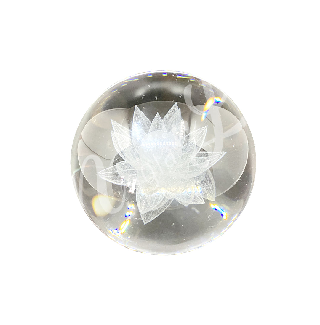 Sphere Clear Glass with Lotus Engraved 2"