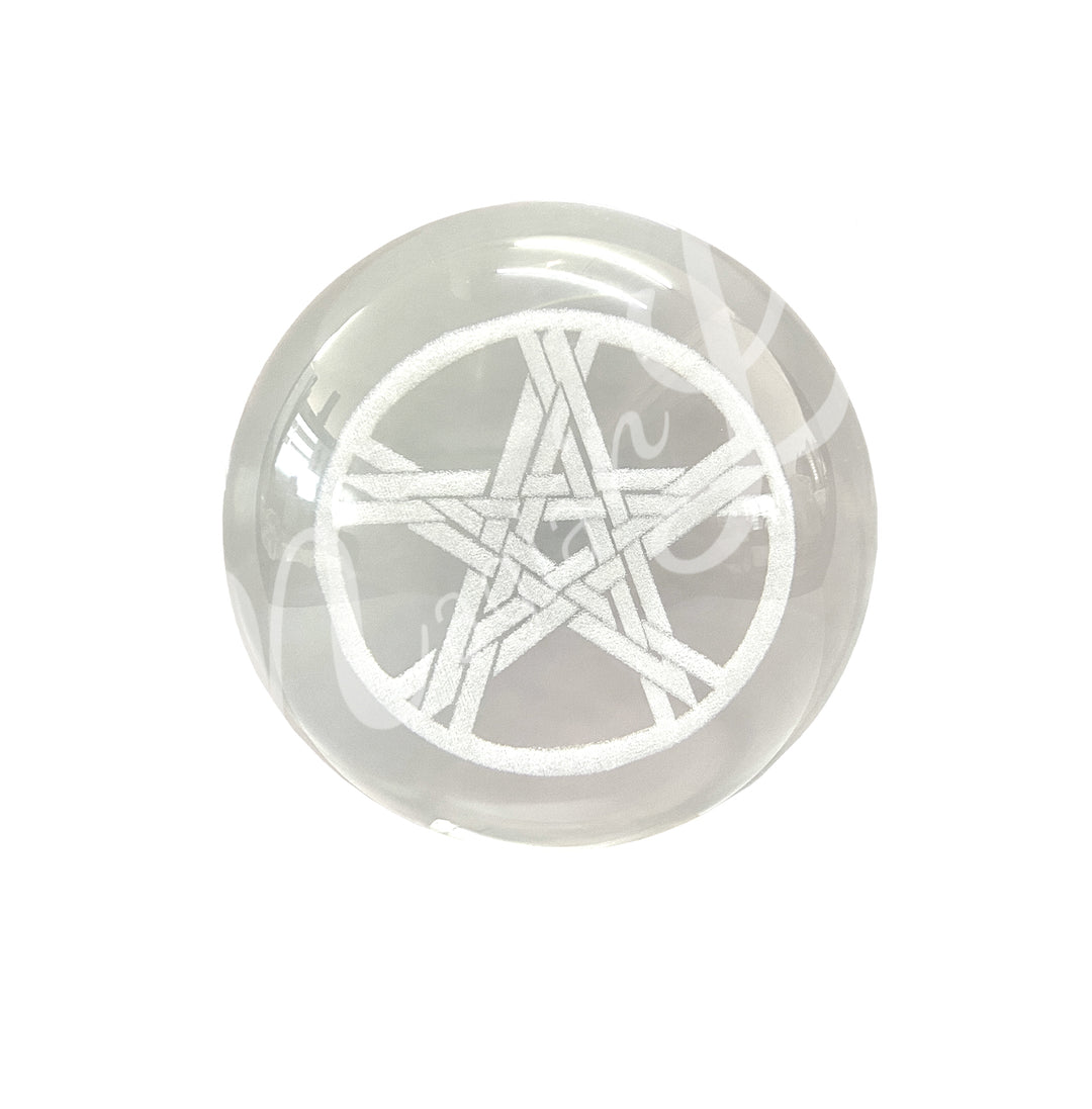 Sphere Clear Glass with Pentacle Engraved 2"