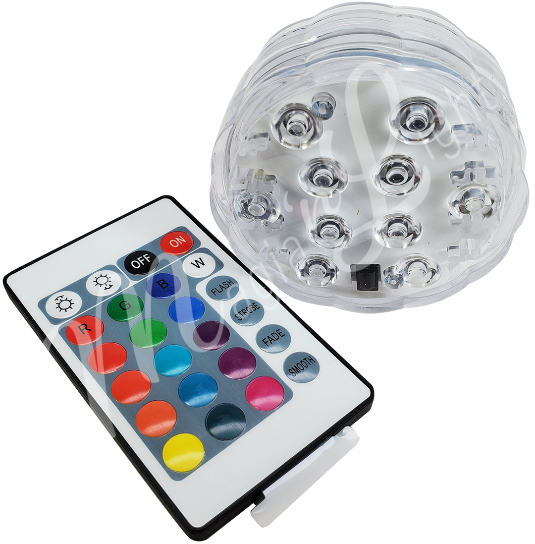 Acrylic round LED light with a remote.