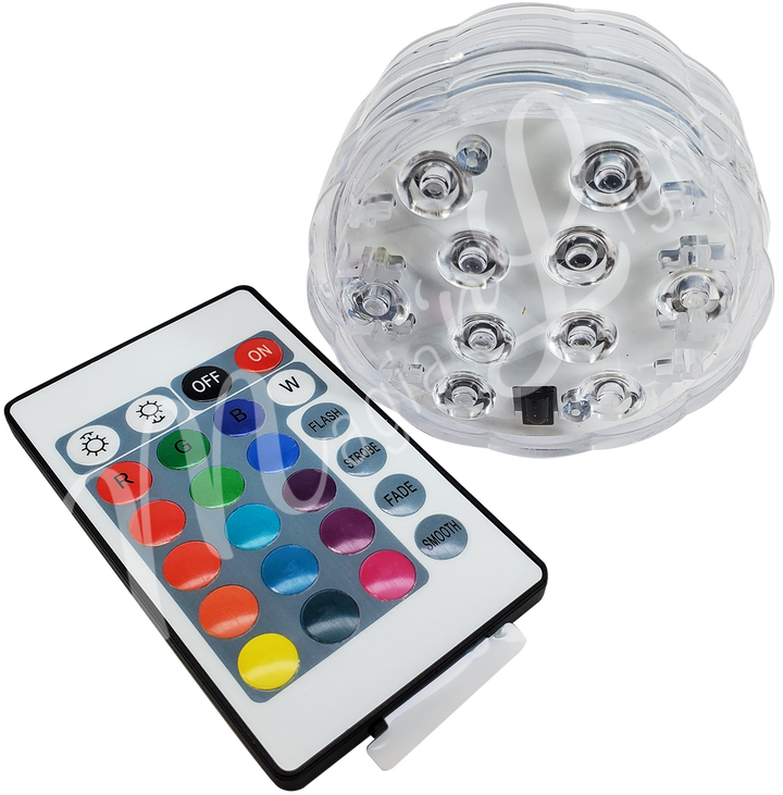 Acrylic round LED light with a remote.