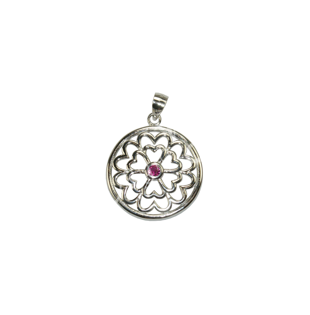 Sterling Silver Pendant Lotus with Pink Stone 1”