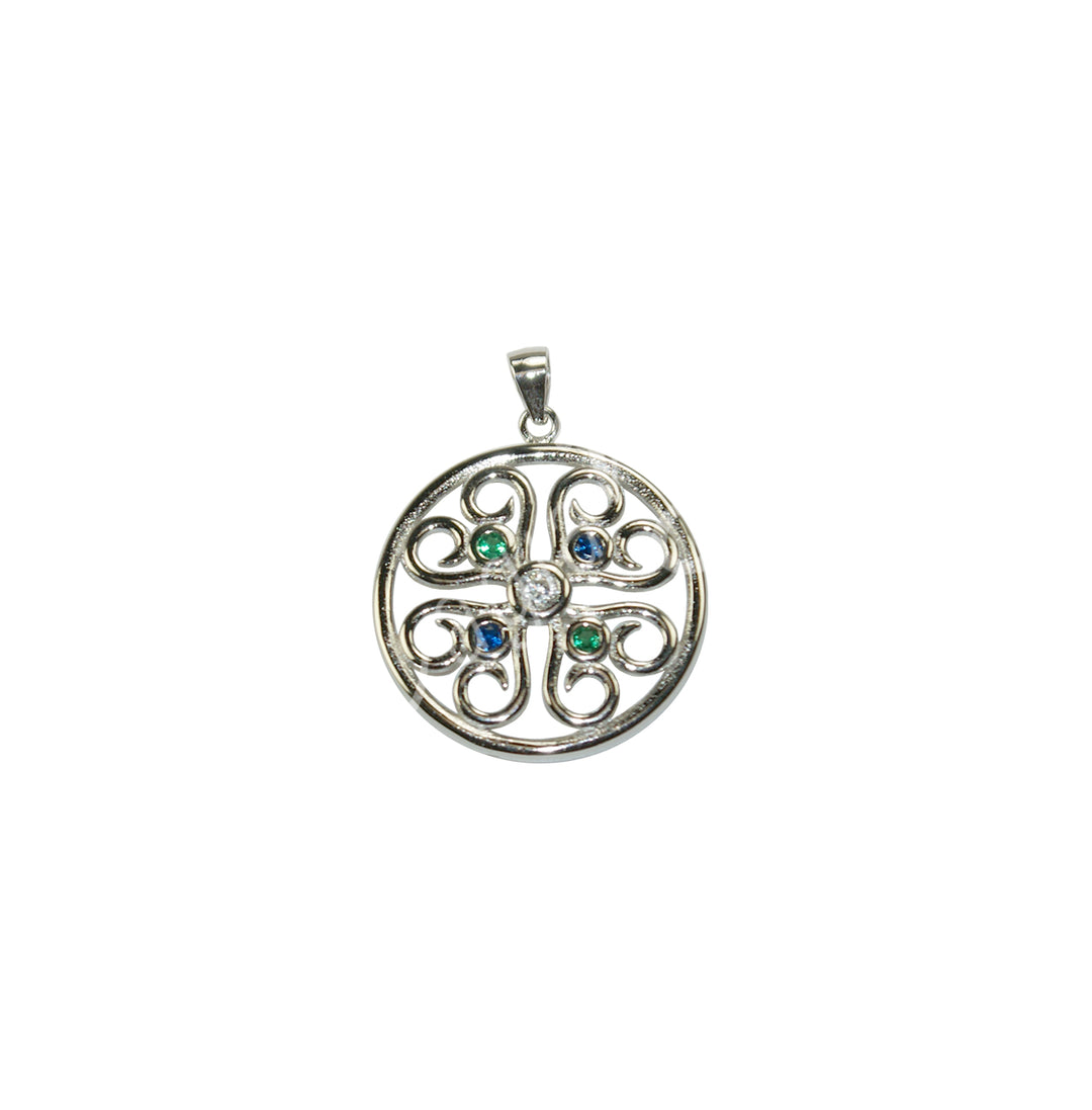 Sterling Silver Pendant Hearts Green Stones