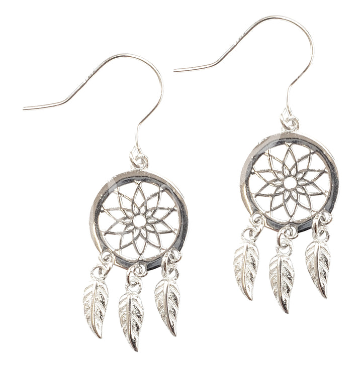 Sterling Silver Earrings Dreamcatcher 1″H X 0.5″dia.