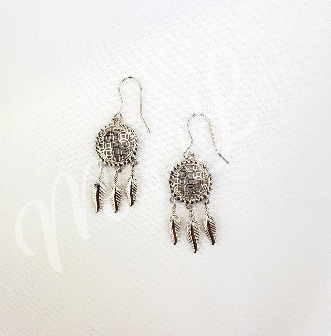 Sterling Silver Earrings Flower of life Dreamcatcher 1″H X 0.5″dia.