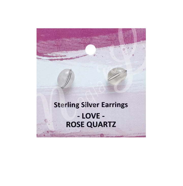 Sterling Silver Earring Studs Rose Quartz Wire Wrapped 7-8mm