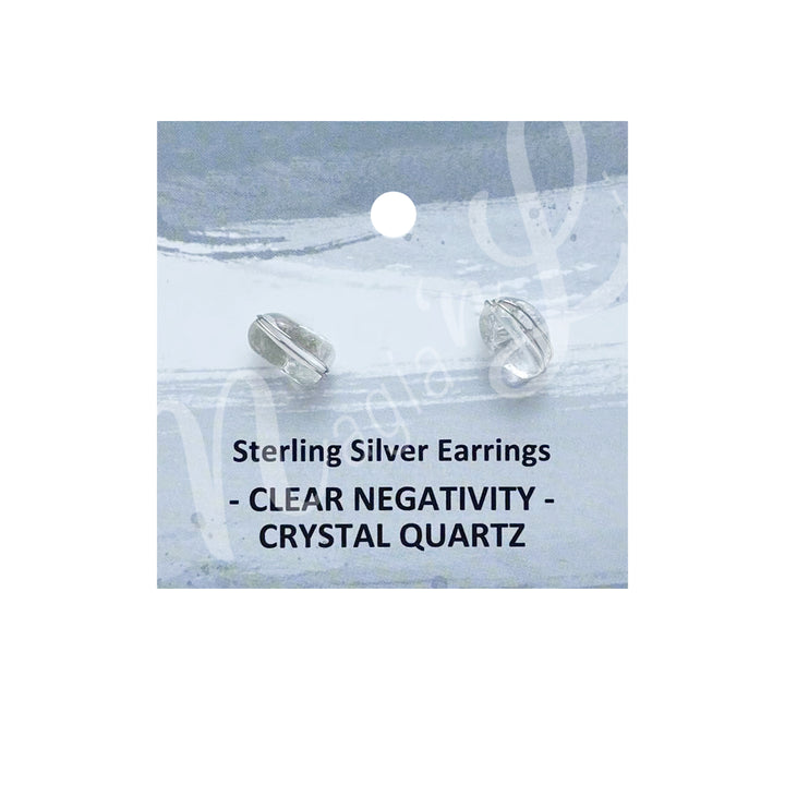 Sterling Silver Earring Studs Crystal Quartz Wire Wrapped 7-8mm