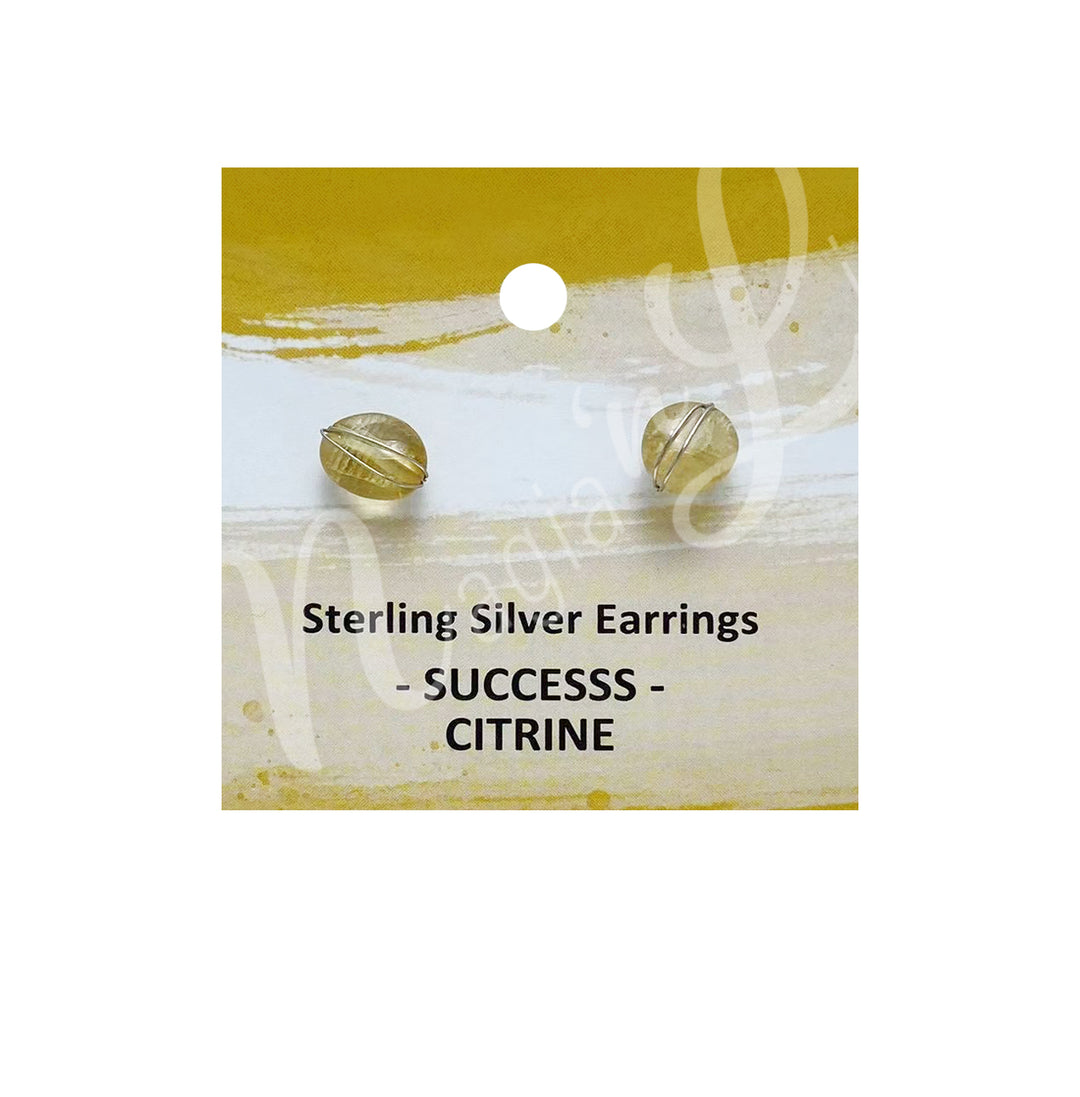 Sterling Silver Earring Studs Citrine Wire Wrapped 7-8mm