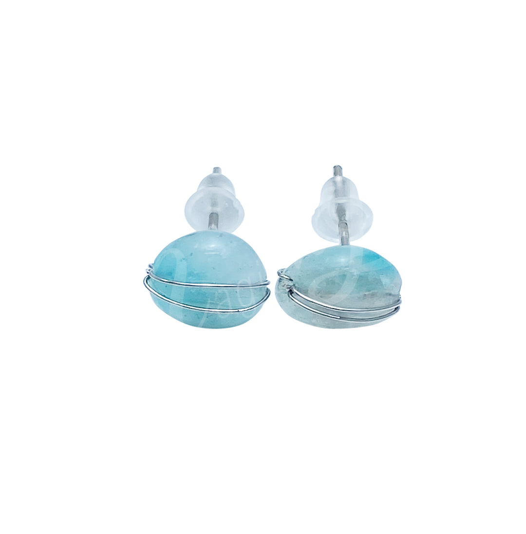 Sterling Silver Earring Studs Amazonite Wire Wrapped 7-8mm
