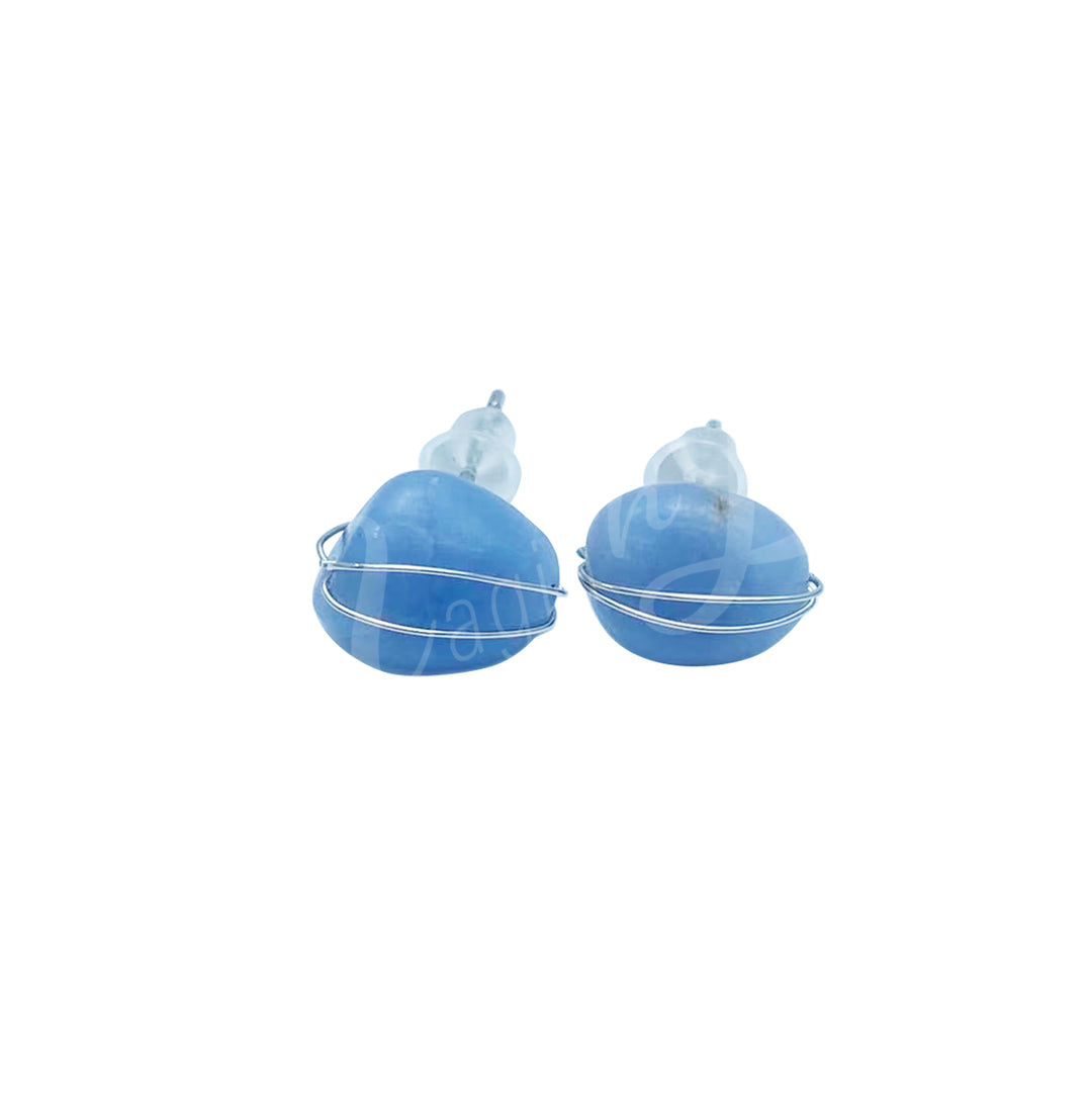 Sterling Silver Earring Studs Angelite Wire Wrapped 7-8mm