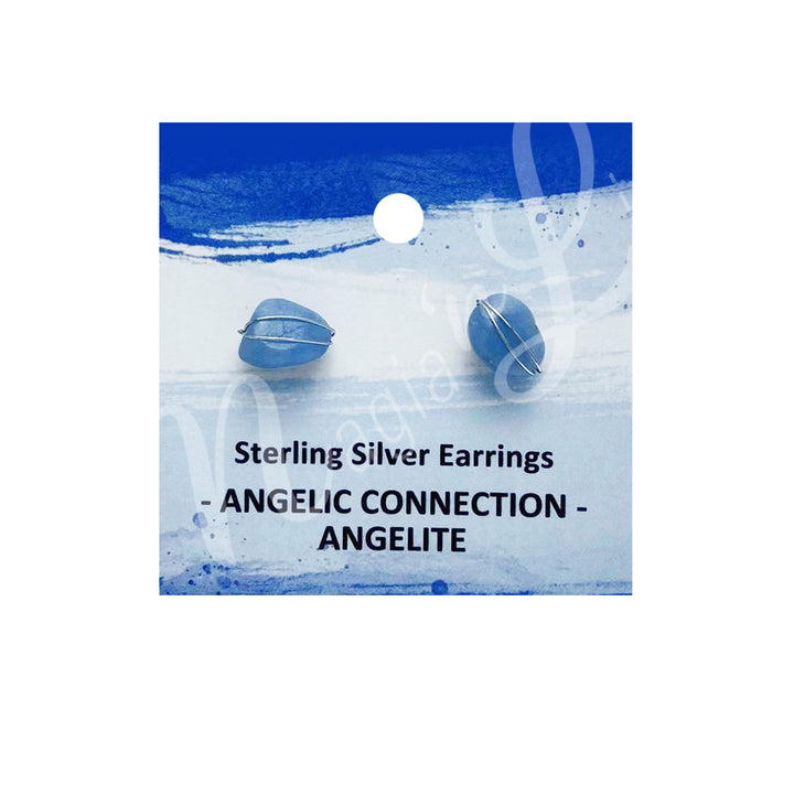 Sterling Silver Earring Studs Angelite Wire Wrapped 7-8mm