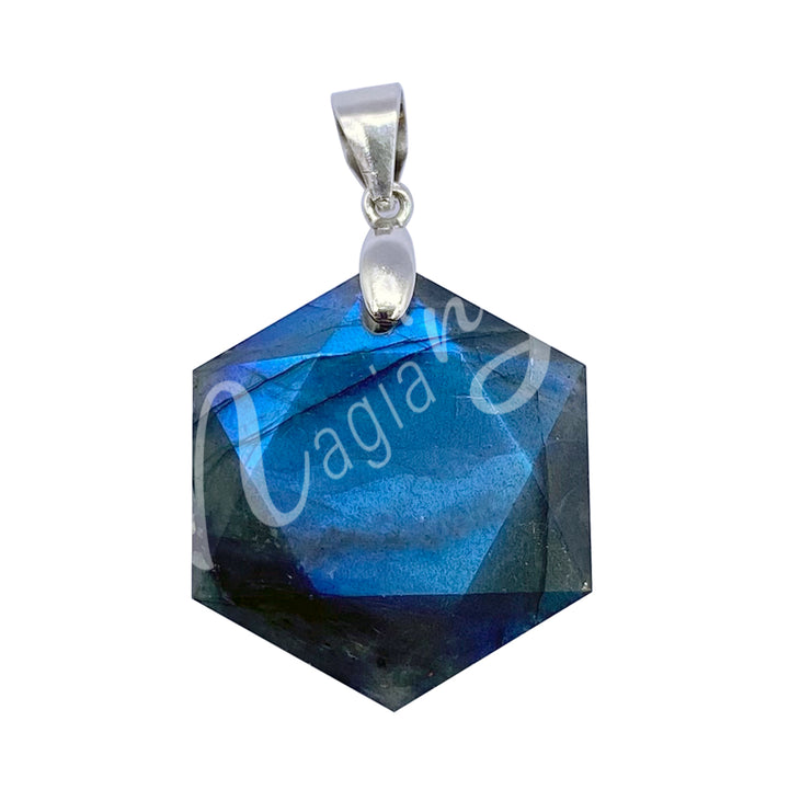 Sterling Silver Pendant Hexagonal Labradorite 21 X 18 X 7 mm