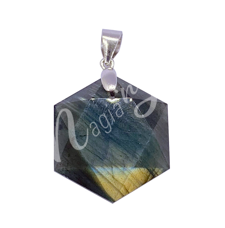 Sterling Silver Pendant Hexagonal Labradorite 21 X 18 X 7mm