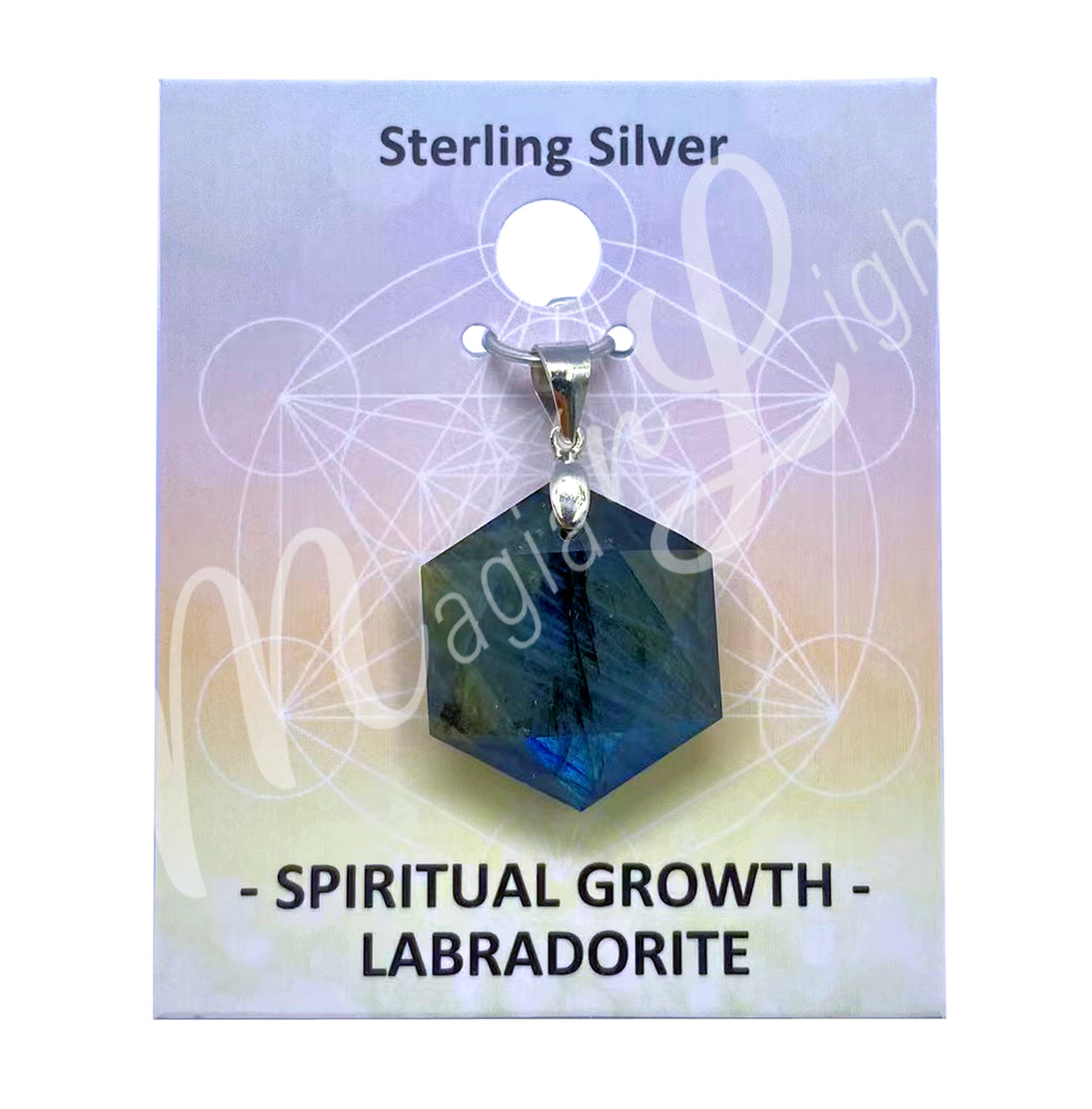 Sterling Silver Pendant Hexagonal Labradorite 21 X 18 X 7 mm