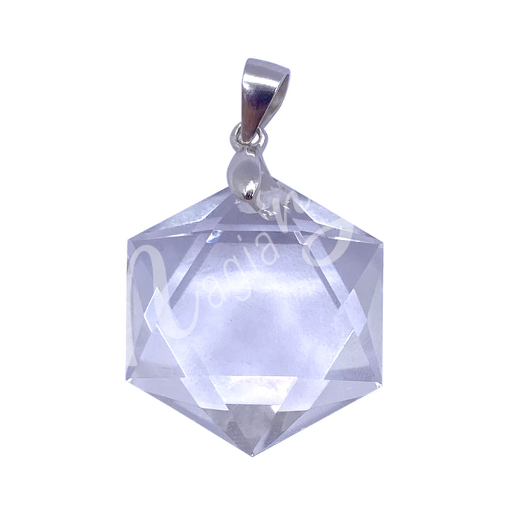 Sterling Silver Pendant Hexagonal Crystal Quartz 21 X 18 X 7 mm