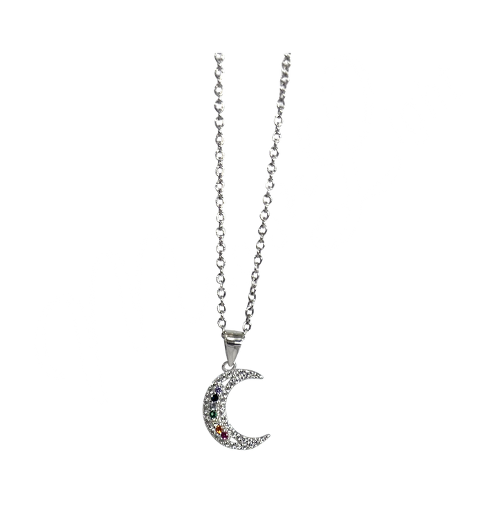 Sterling Silver Pendant Crescent Moon w Chakra