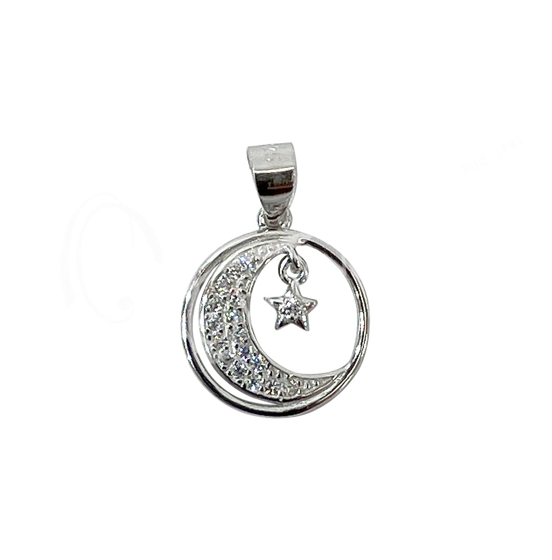 Colgante de Plata Esterlina Luna Creciente con Estrella