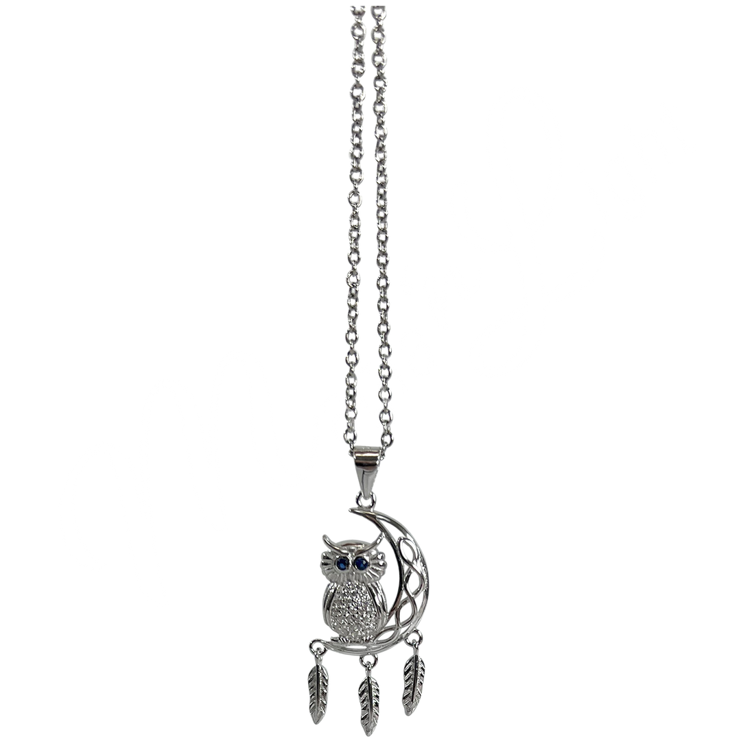 Colgante de Plata Esterlina Búho en Luna Creciente