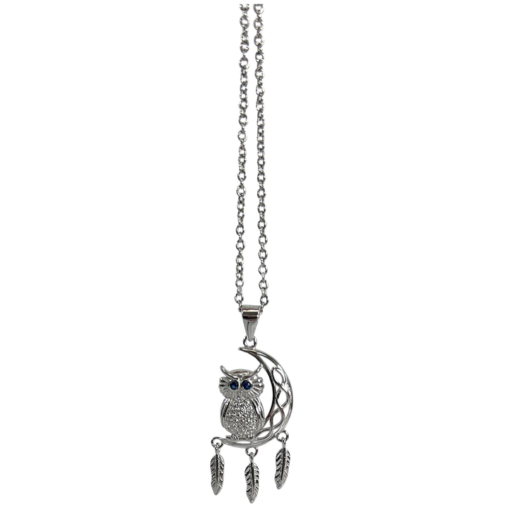 Colgante de Plata Esterlina Búho en Luna Creciente
