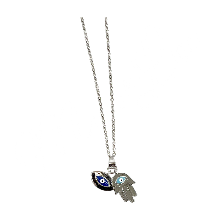 Colgante de Plata Esterlina Mal de Ojo y Mano de Fátima